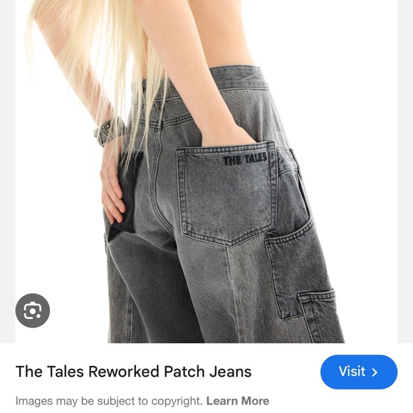 Free People The Tales Gray Black NWOT Gray Patchwork Wide Leg Jeans Reworked - Picture 4 of 4